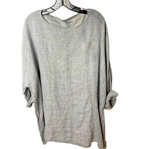 Lagenlook Relaxed Linen LS Tunic, Minimalist, Vacation, Coastal, Artsy, PLUS 1X